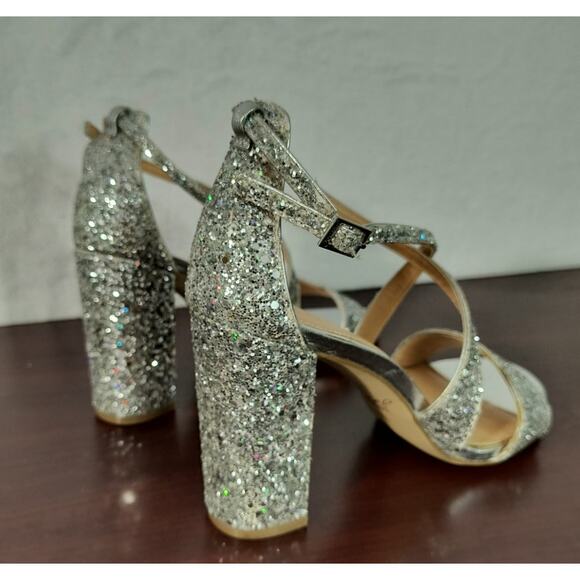 Jewel Badgley Mischka Cook Silver Glitter Sandals Women's Sz 9.5 Metallic Shoes - Picture 5 of 14